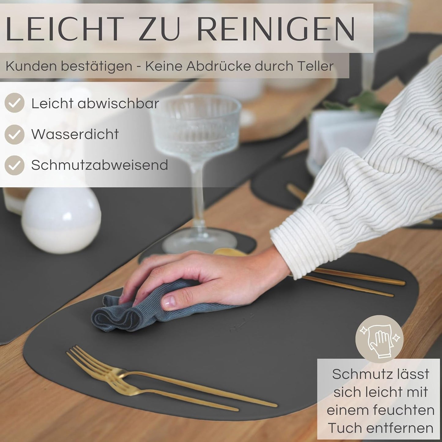 6er-Set Tischset, Dunkelgrau Oval ohne Halter
