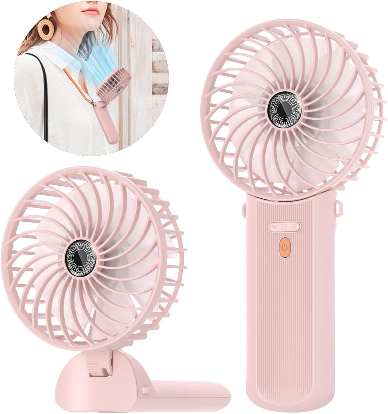 Faltbarer Mini-Ventilator, 4 Geschwindigkeiten, Rosa