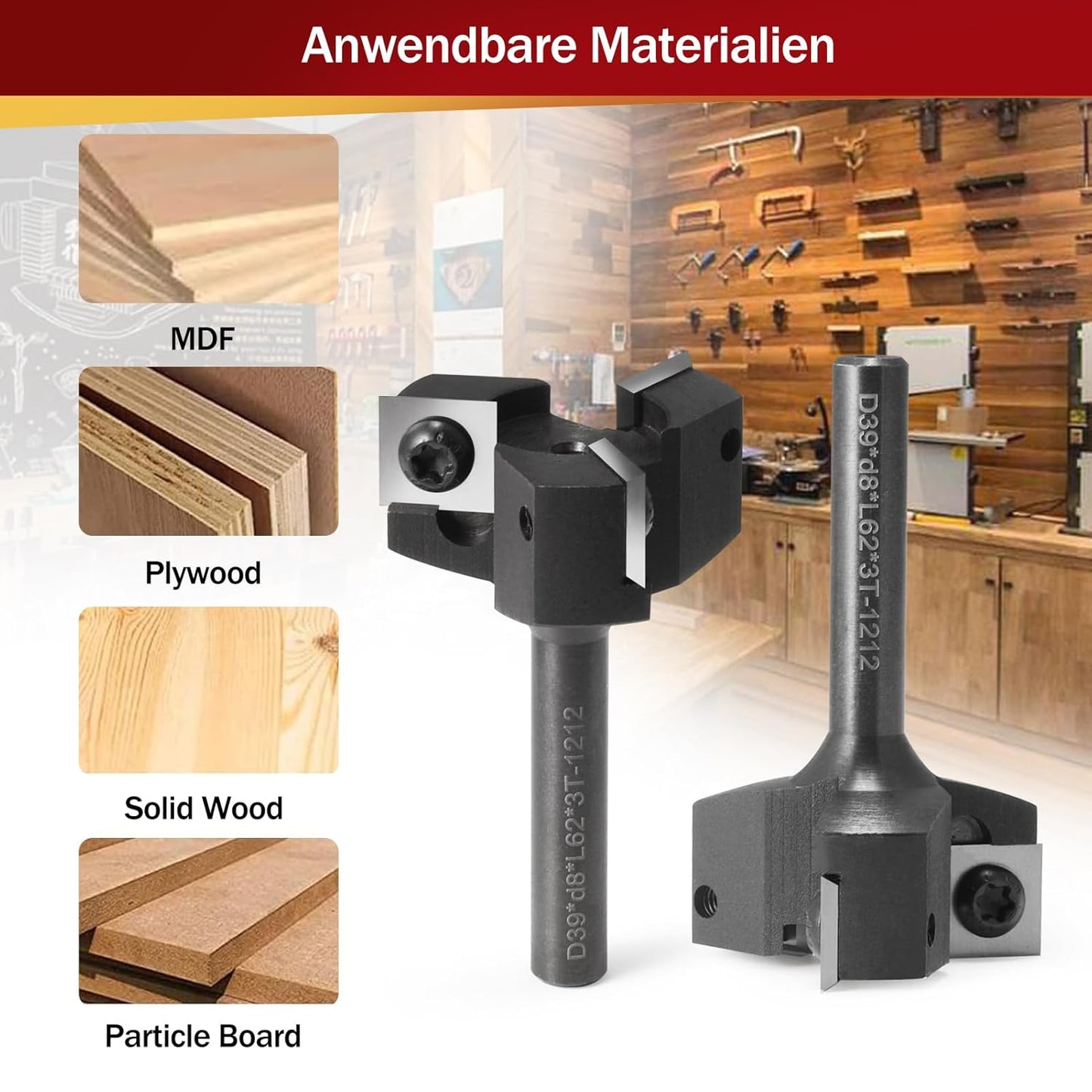 Planfräser mit Hartmetallmessern, S=8 mm, D=39 mm 3 Flöten
