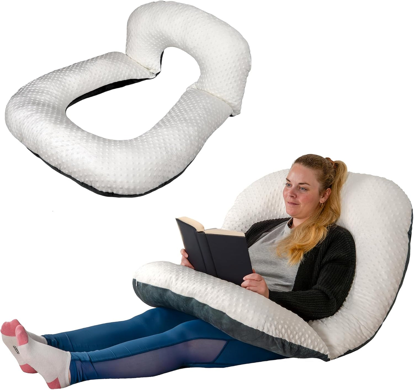 Lesekissen für Bett und Sofa, Noppen Weiß/Dunkelgrau