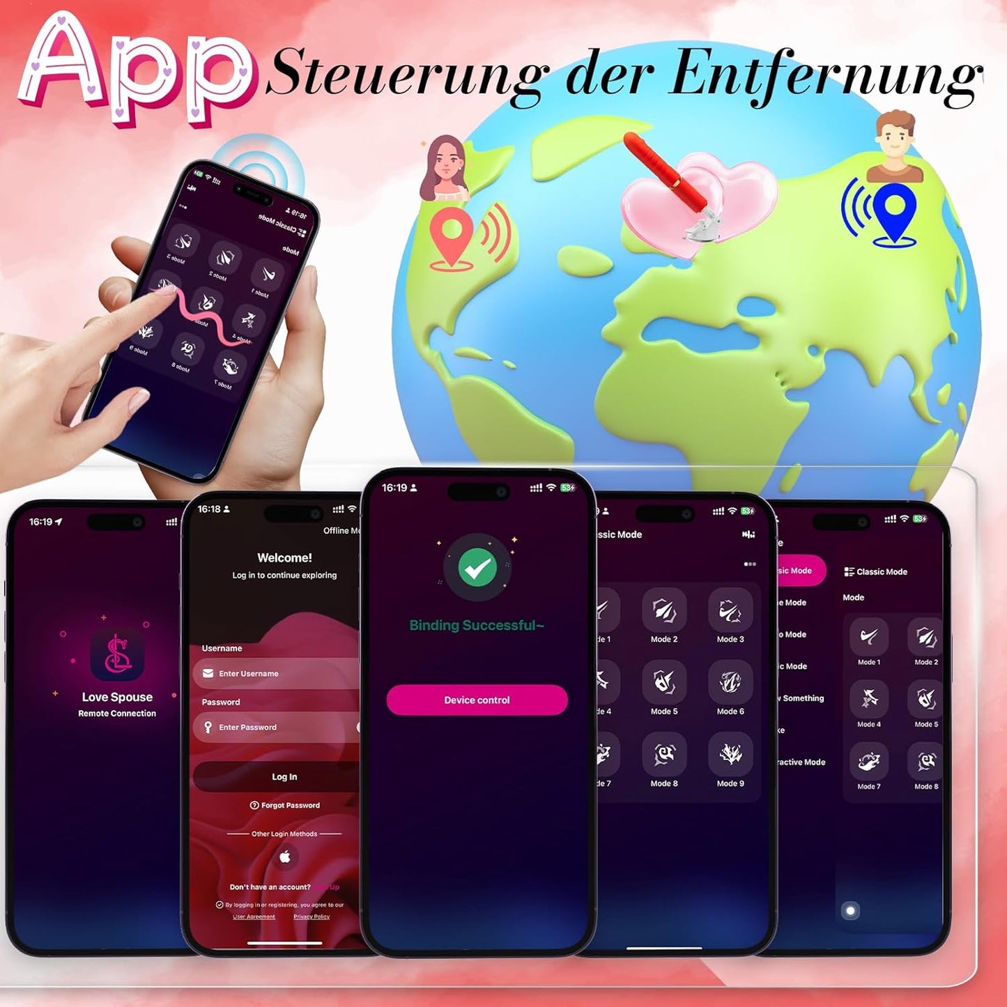 Sexmaschine mit 9 Stossfunktionen und Saugnapf und abnehmbarem Dildo