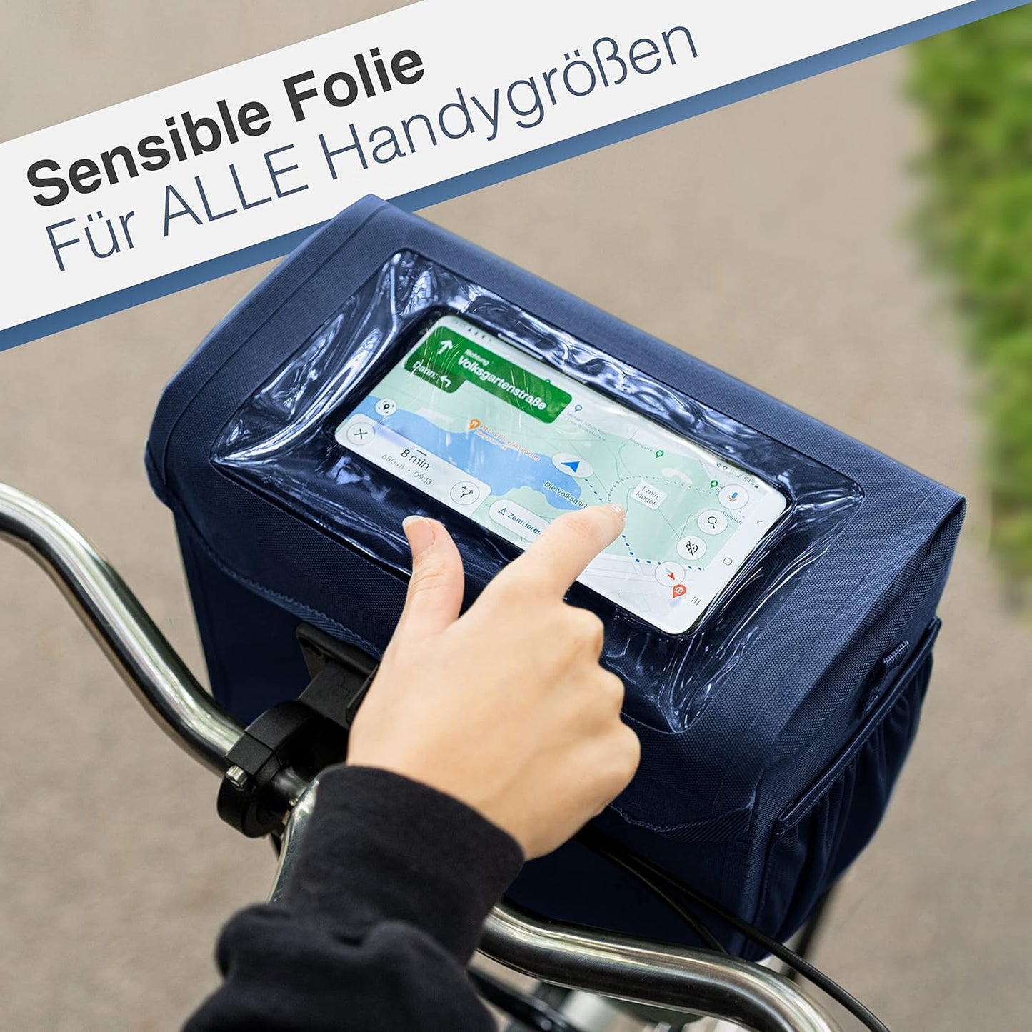Lenkertasche mit Handyfach, Blau Einzeln