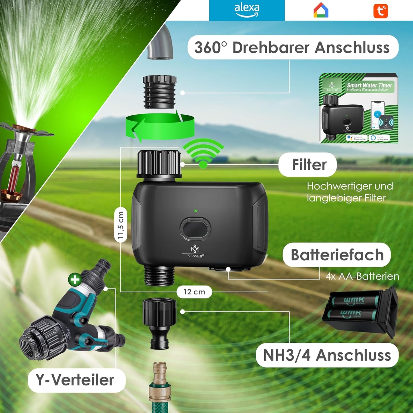 Bewässerungssteuerung mit App & Sprachsteuerung, Schwarz / Anthrazit