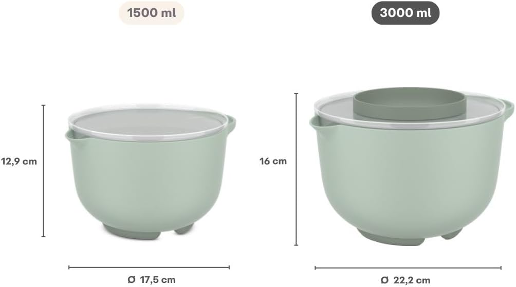 Rührschüssel mit Deckel und Anti-Rutsch Boden (3000 ml), Nordic Sage Rührschüssel mit Deckel 3000 ml