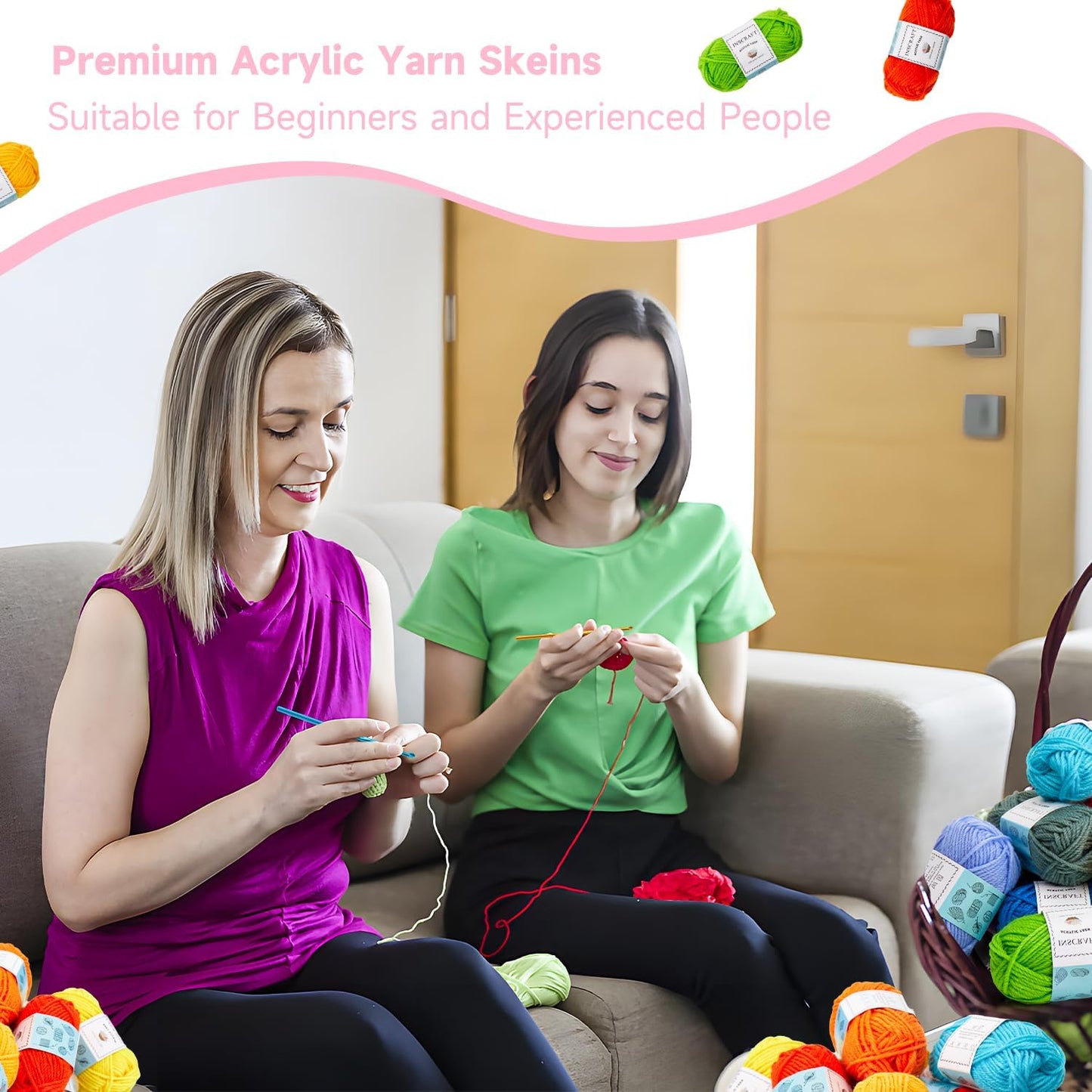 48-teiliges Häkelset mit Garn und Zubehör, 40 Yarn Kit