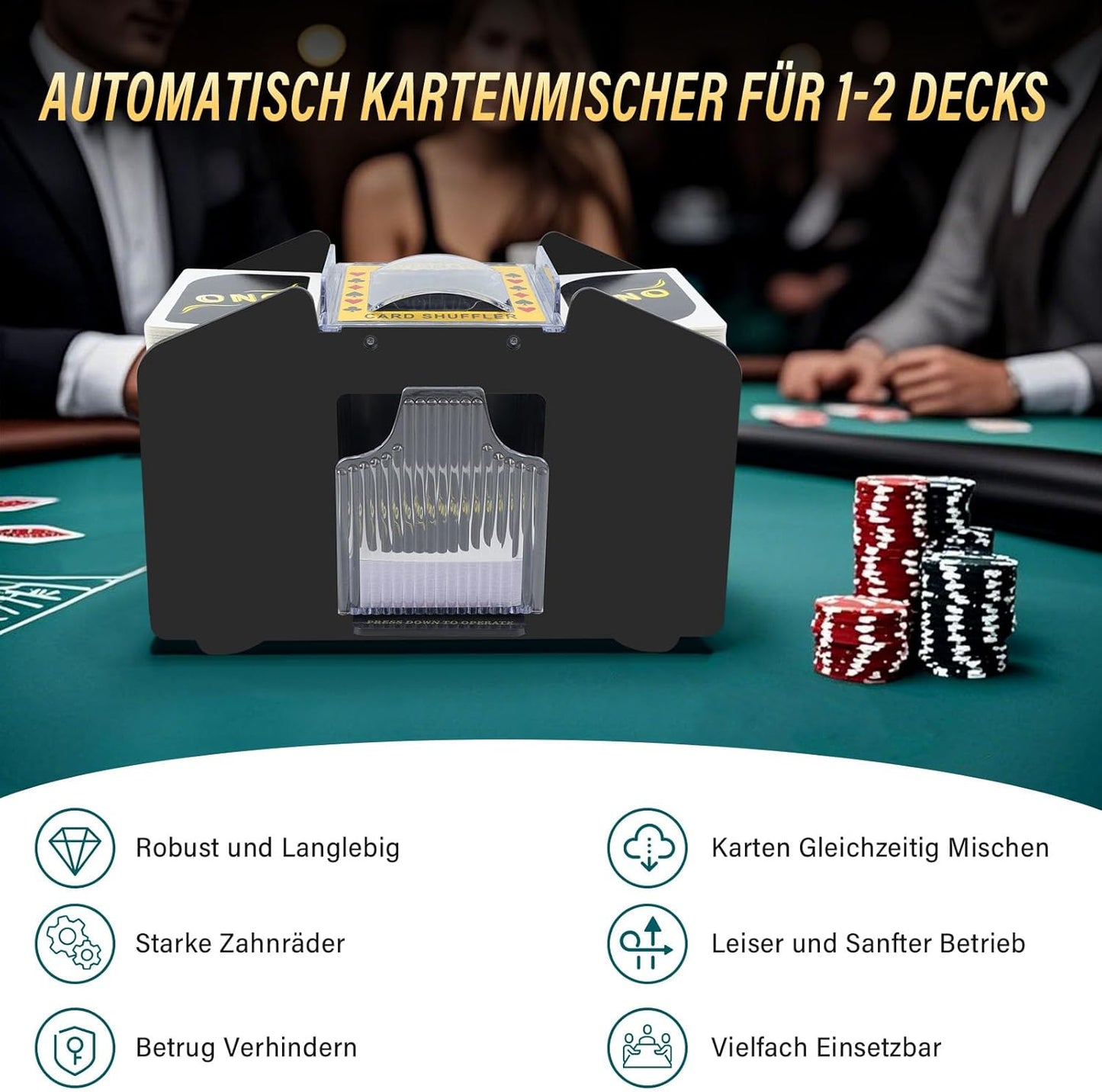 Elektrische Kartenmischmaschine für bis zu 4 Decks, Schwarz D