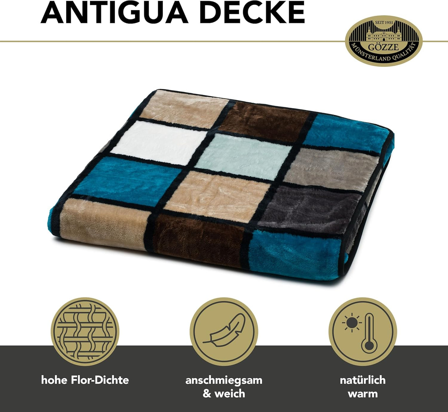 Weiche Kuscheldecke mit Cashmere Feeling, 150x200 cm, Aqua/Taupe/Petrol