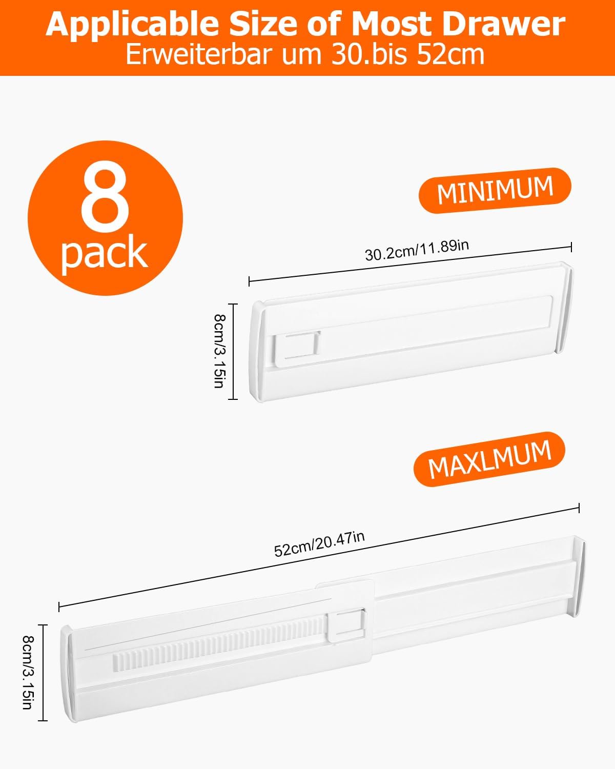 Verstellbare Schubladentrenner, 8er Set, Weiss