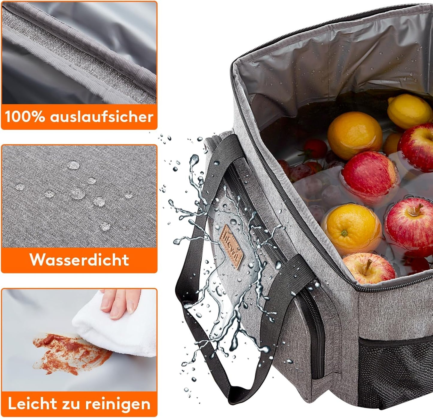 Faltbare Kühltasche für Picknick und Reise, 24L Grau