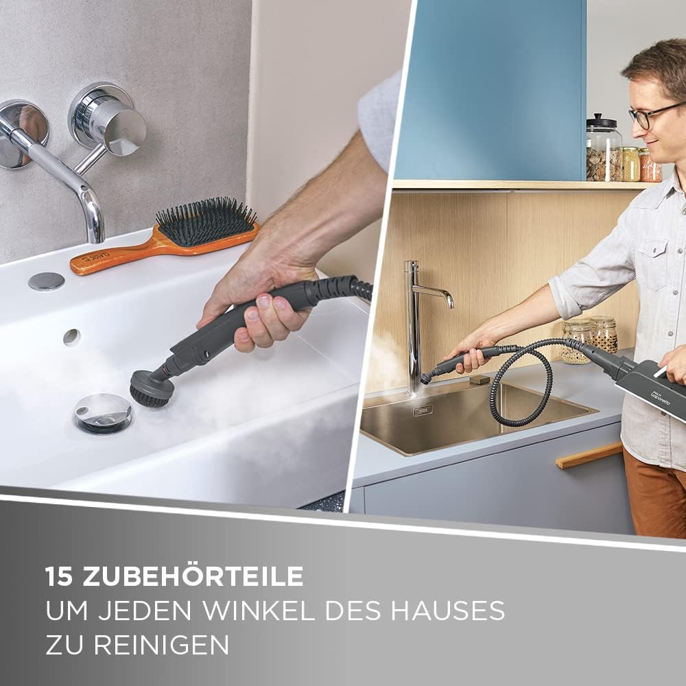 Dampfbesen SV610 und Handreiniger mit 15-teiligem Zubehör-Set