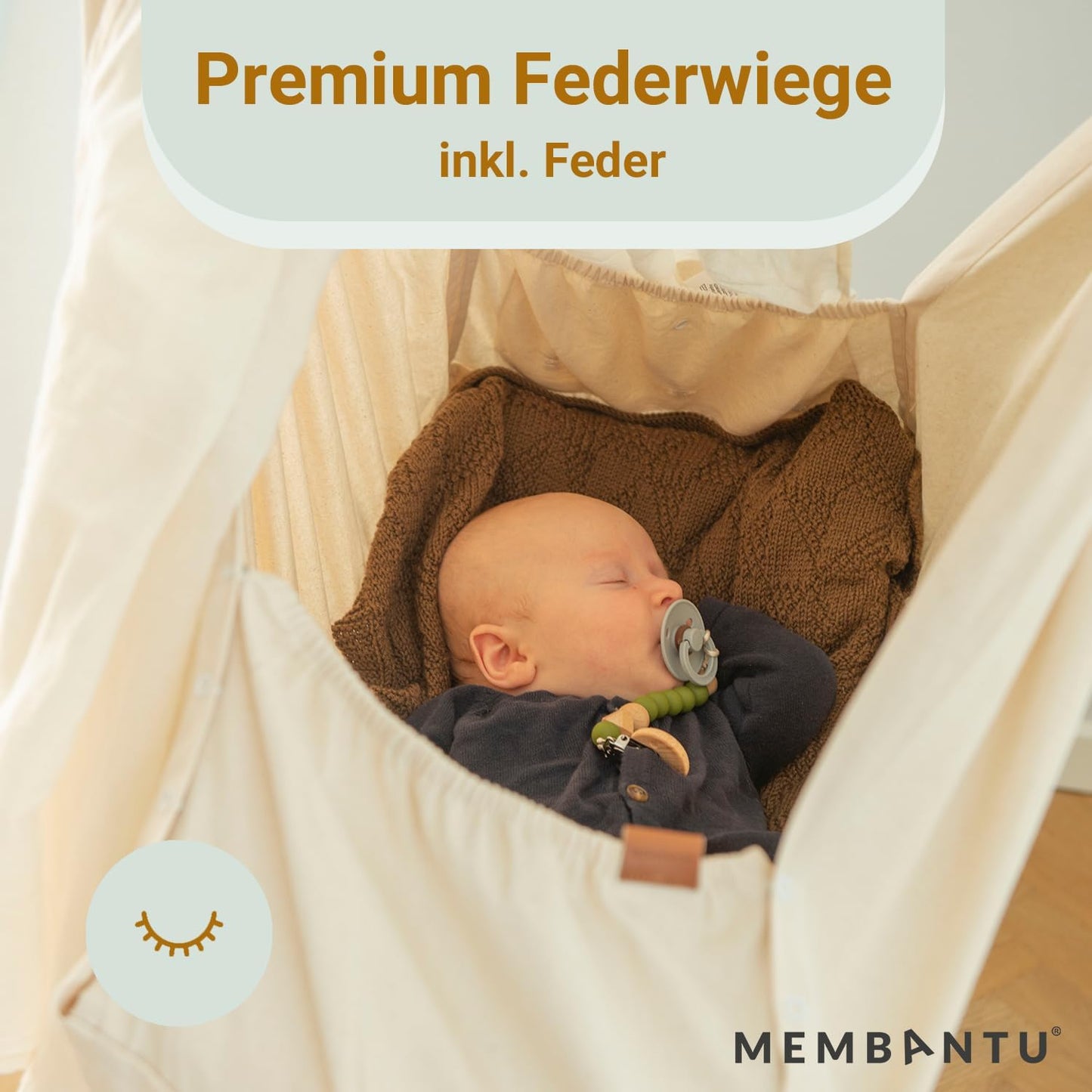 Baby-Federwiege mit Bio-Baumwolle und Baldachin