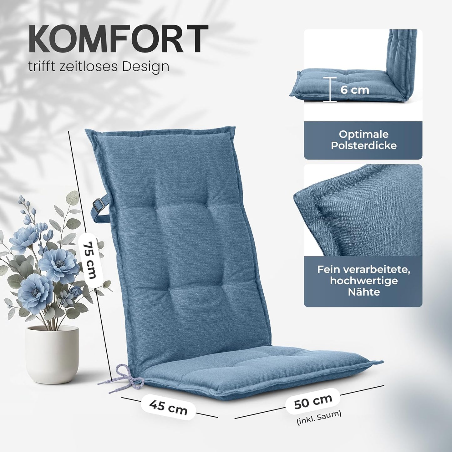 Hochlehner Gartenstuhl-Auflage, 1-Stück Blau