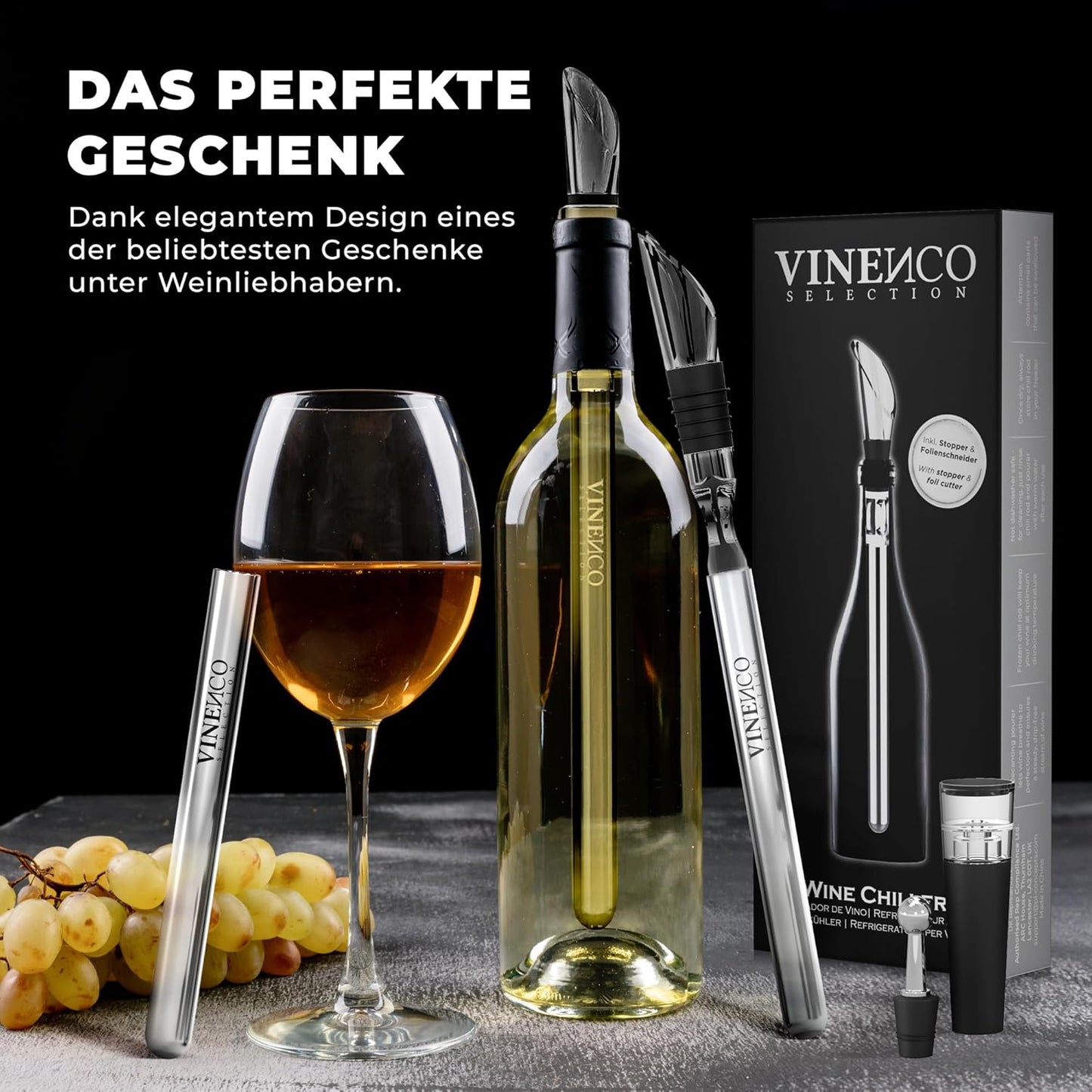 Weinkühler-Set mit Dekantier-Ausgiesser, Set mit 2 Kühlstäben