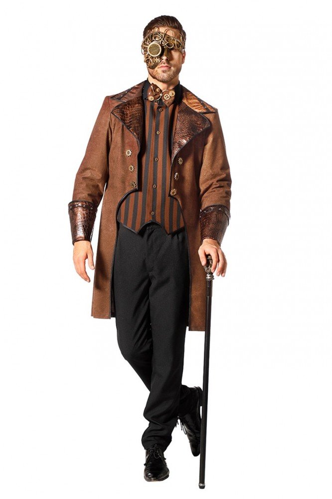 Steampunk Herrenmantel mit Weste und Schlangenmuster, 50 Braun