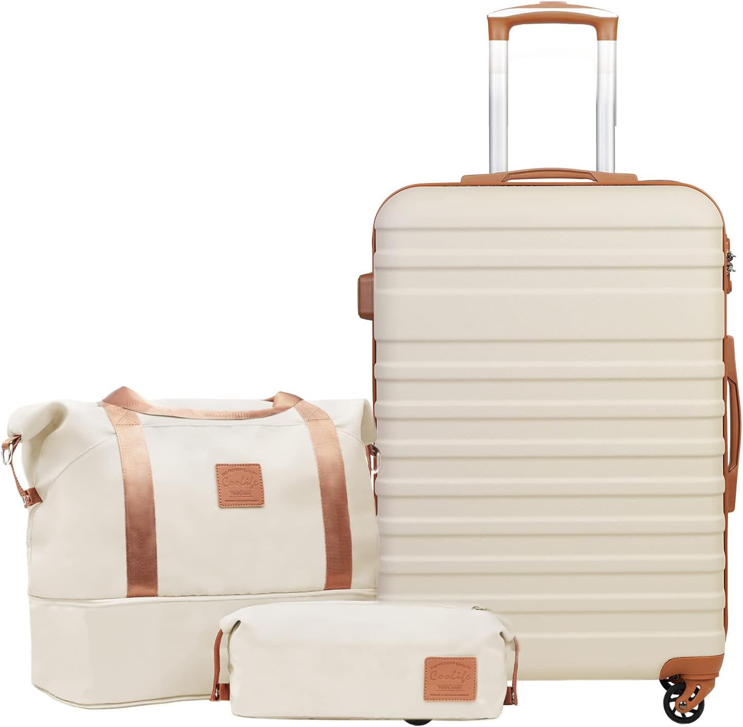 3-teiliges mittleres Hartschalenkoffer-Set mit TSA-Schloss, Weiss/Braun Mittlerer Koffer-Set 3tlg