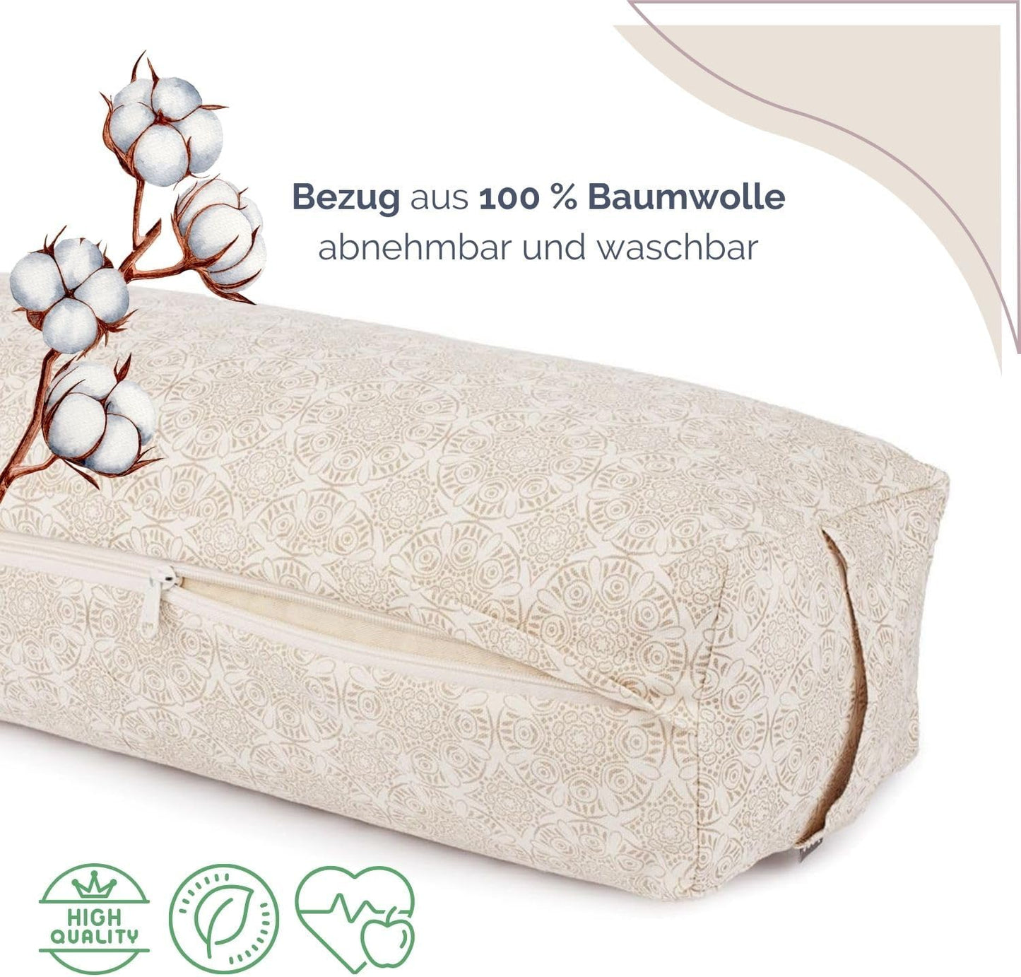 Yoga Bolster Salamba mit Dinkelfüllung, Maharaja Collection, Madurai/ ecru