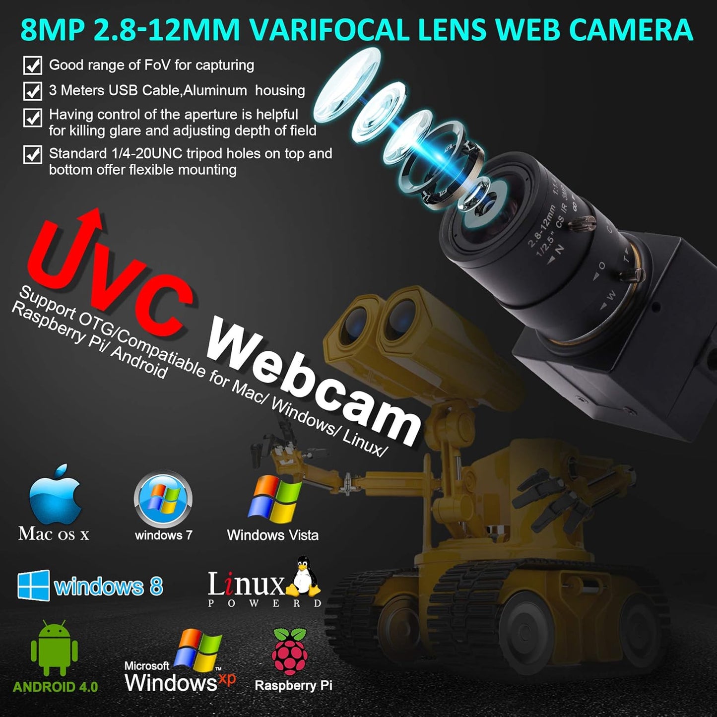 8MP Zoom-Webkamera mit variablem Fokus, 8MP Webcam