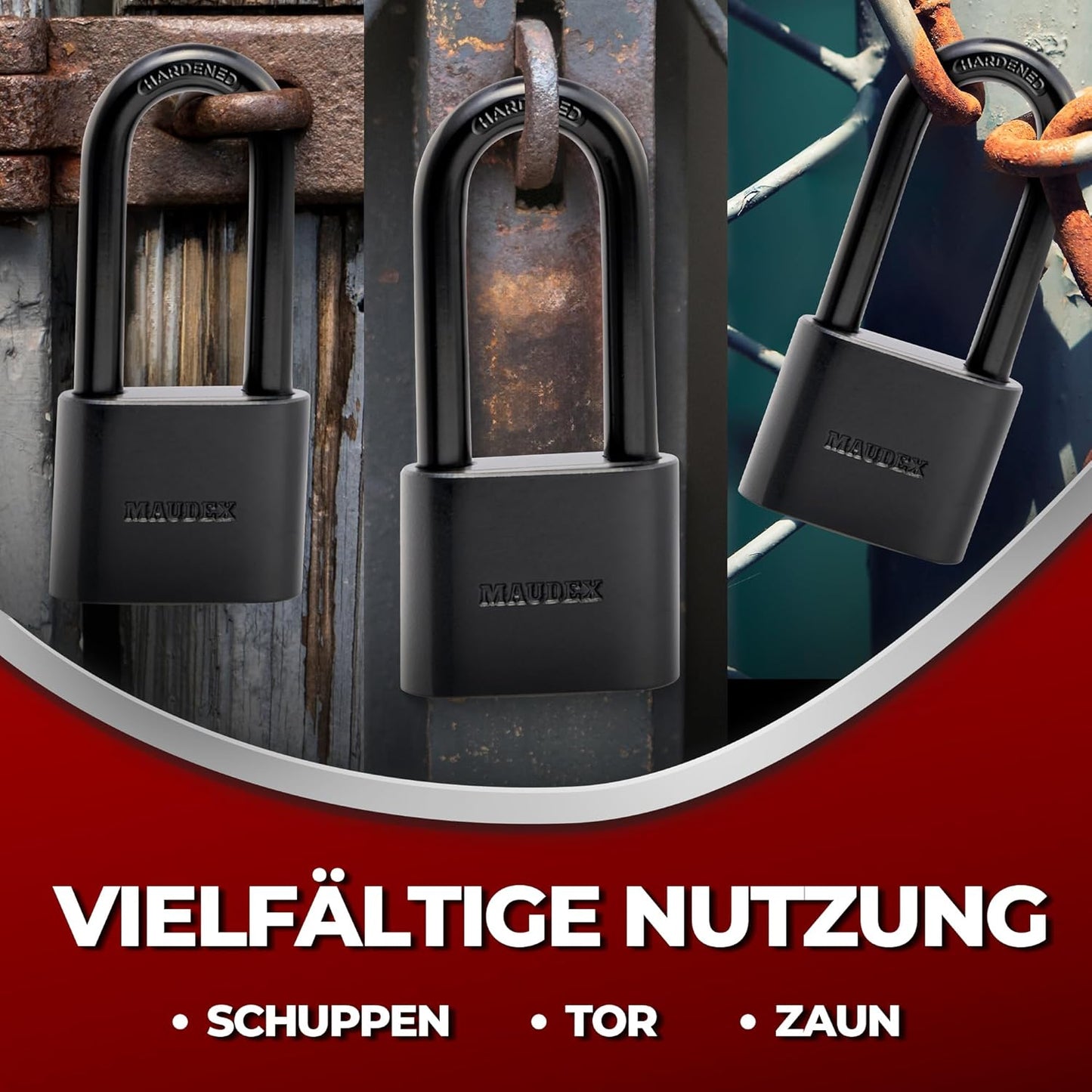 Wetterfestes Vorhängeschloss PBE40 mit 5 Schlüsseln, 40 mm Langer Schäkel Black