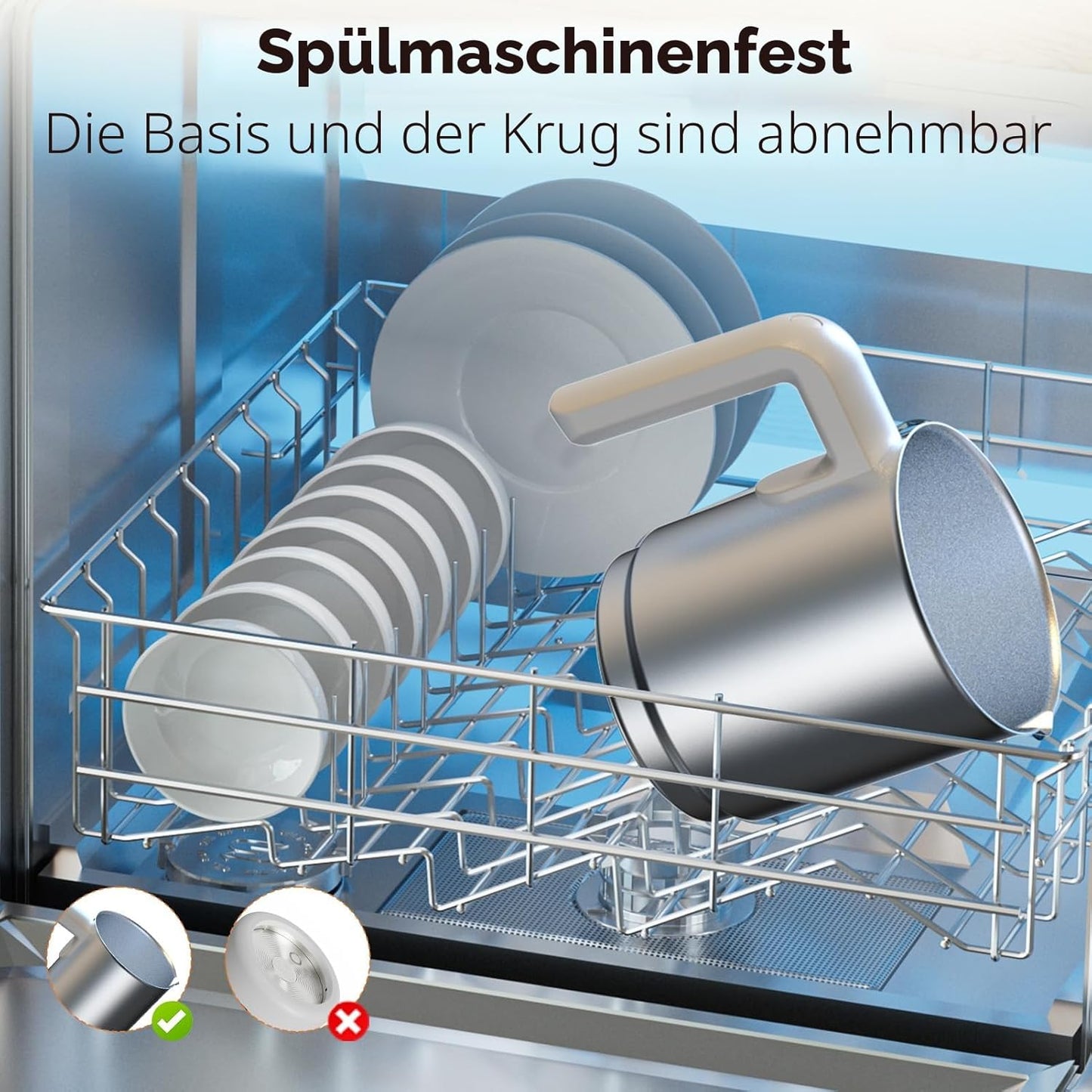 Elektrischer 6-in-1 Milchaufschäumer 500ml, spülmaschinenfest, Edelstahl Weiss