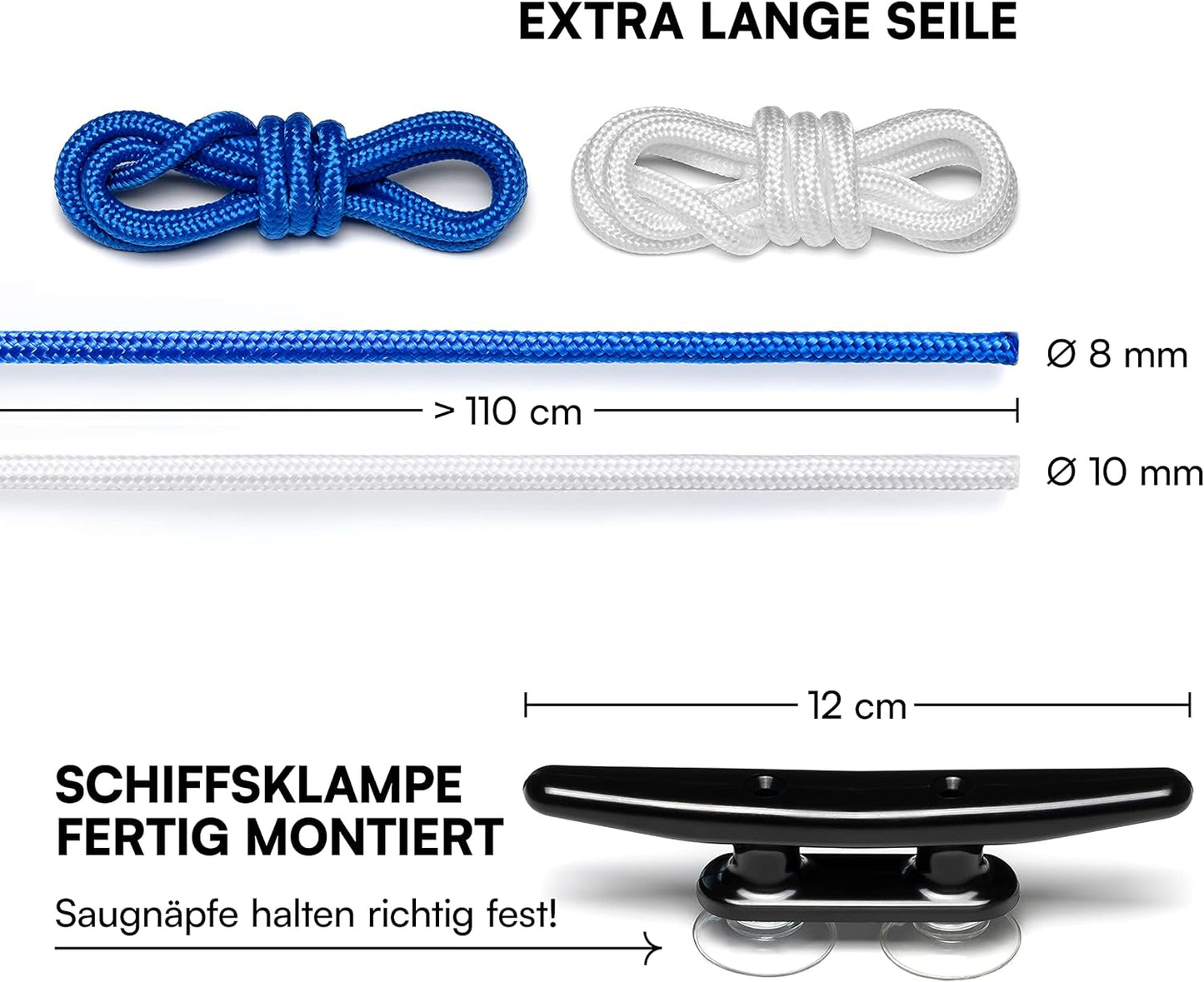 Knoten Übungsset mit Lernvideos für Bootsführerscheine, Anleitung nachhaltig produziert; Verpackung zertifiziert nach FSC® - Forest Stewardship Council.