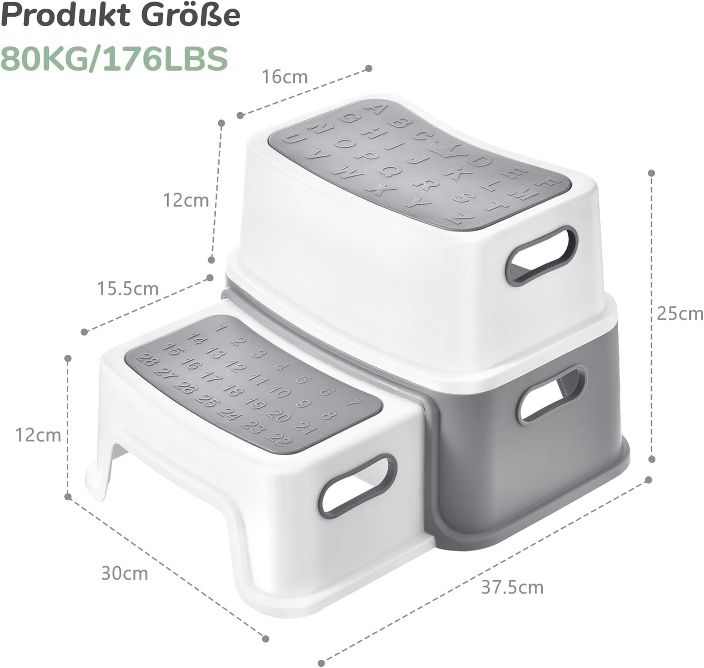 Tritthocker Kinder, 2-stufig, Grau
