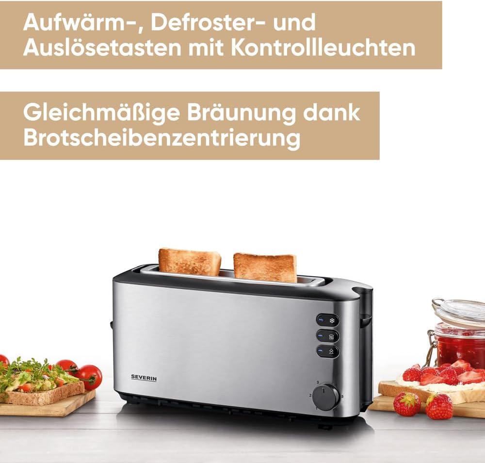 Automatik-Langschlitztoaster mit Brötchenaufsatz, 1 Langschlitz-Röstkammern ; Single