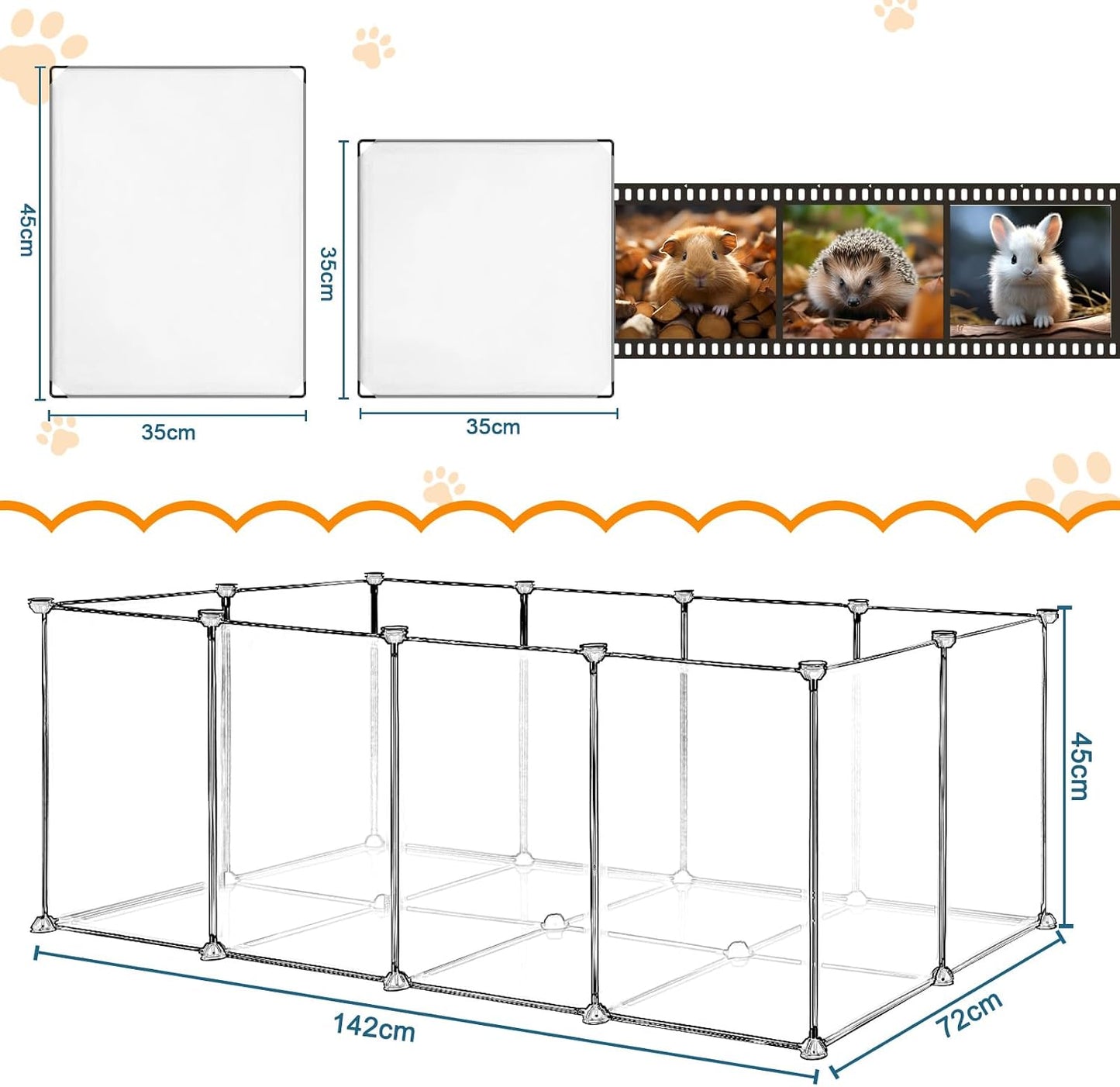 Freigehege für Kleintiere mit Bodenplatten, Transparent