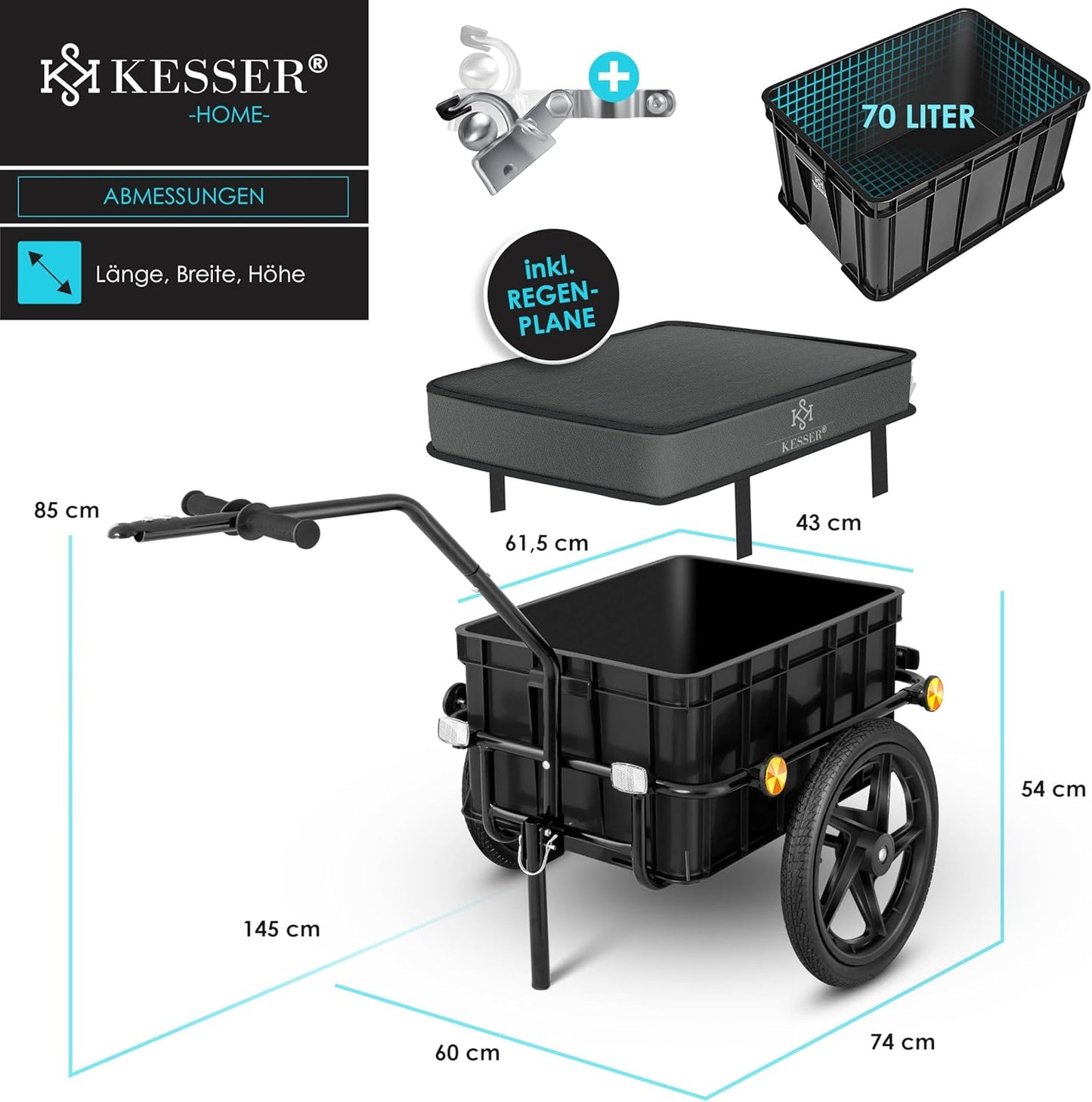 2-in-1 Fahrradanhänger und Handwagen mit Transportbox, Anthrazit