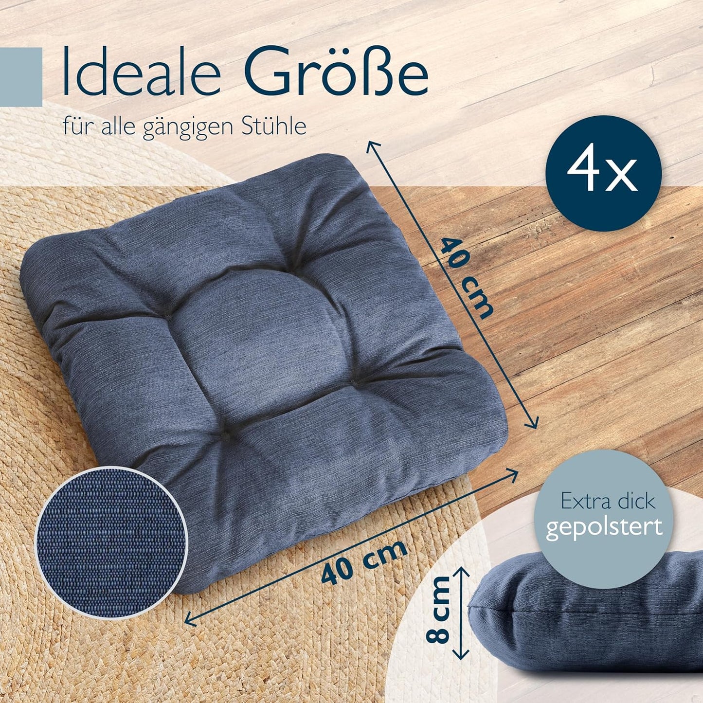 4-teiliges Sitzkissen-Set HighLux SK, 4er Set Dunkelblau