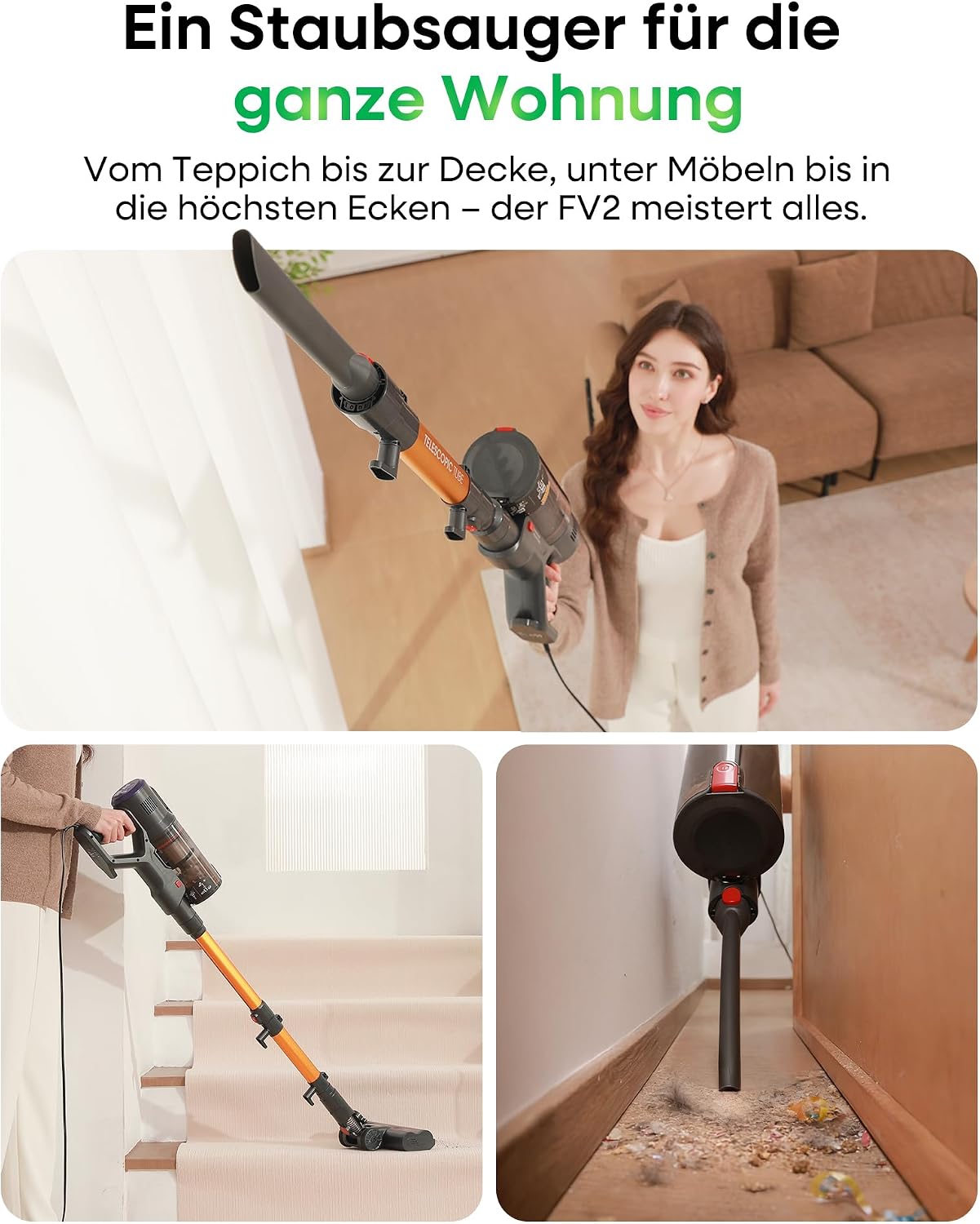 FV2 Stabstaubsauger mit Matratzenbürste