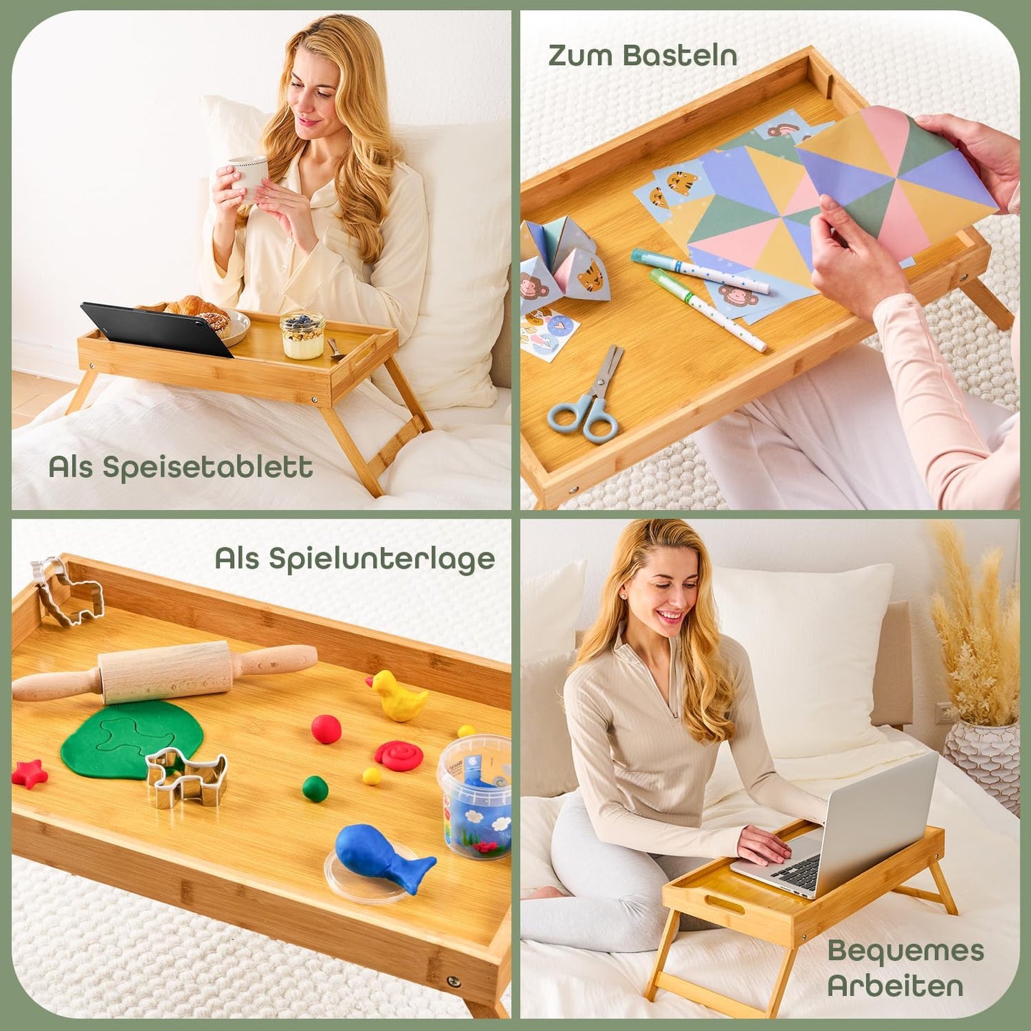 Klappbares Betttablett mit Tablet-Halterung, Natur