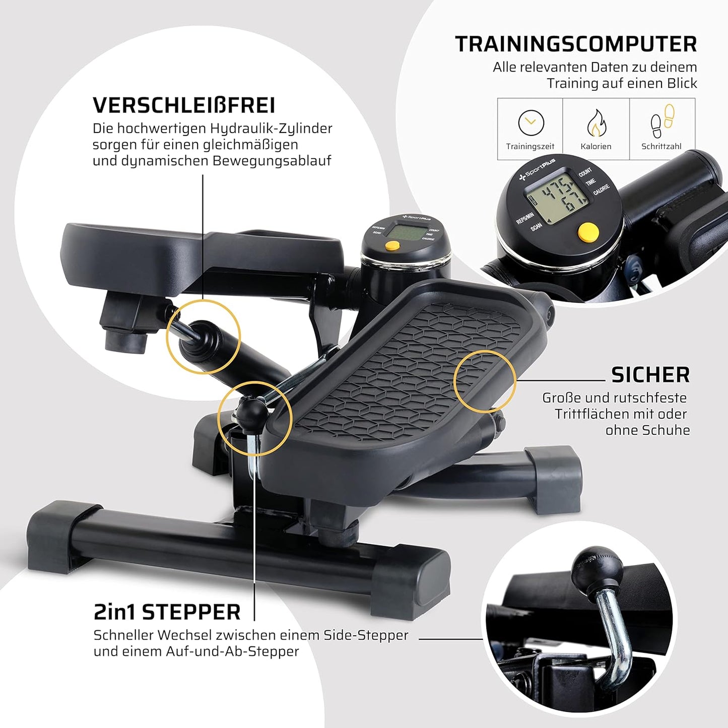 2-in-1 Mini-Stepper mit Umschalttechnik, schwarz / gelb