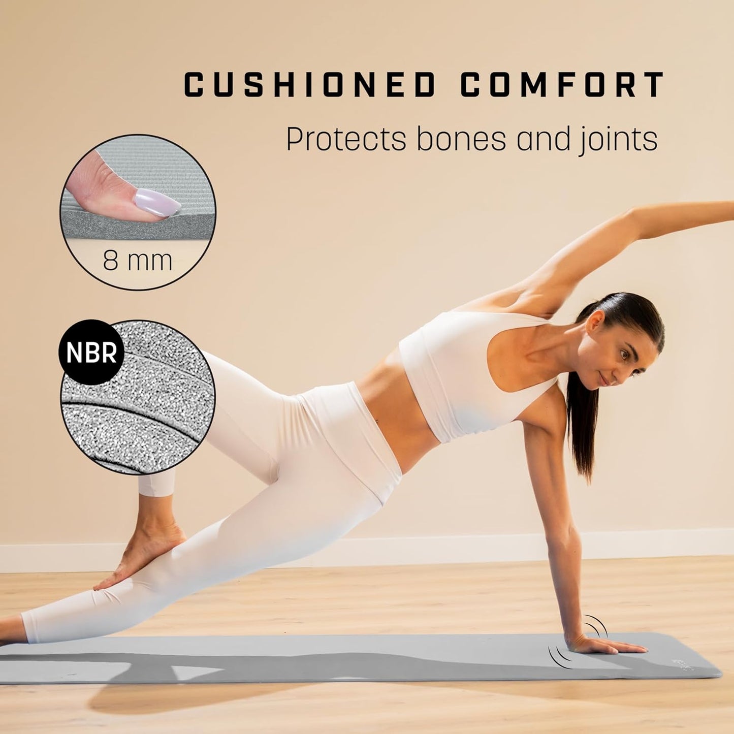 Rutschfeste Yogamatte mit Tragegurt, Grey