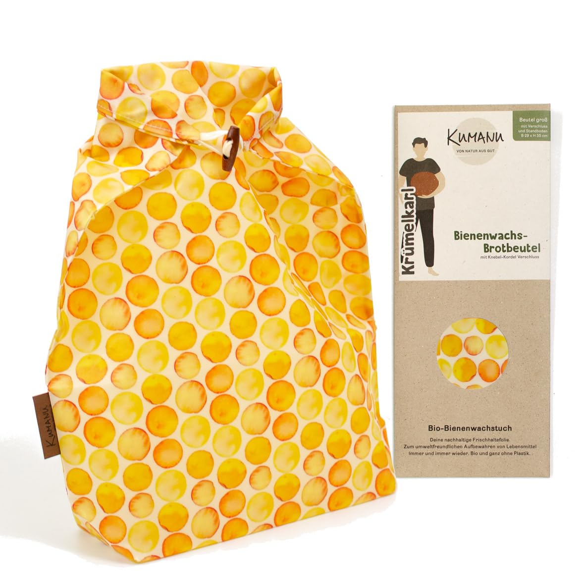 Bio-Bienenwachstuch Brotbeutel Krümelkarl, Gelbe Kreise