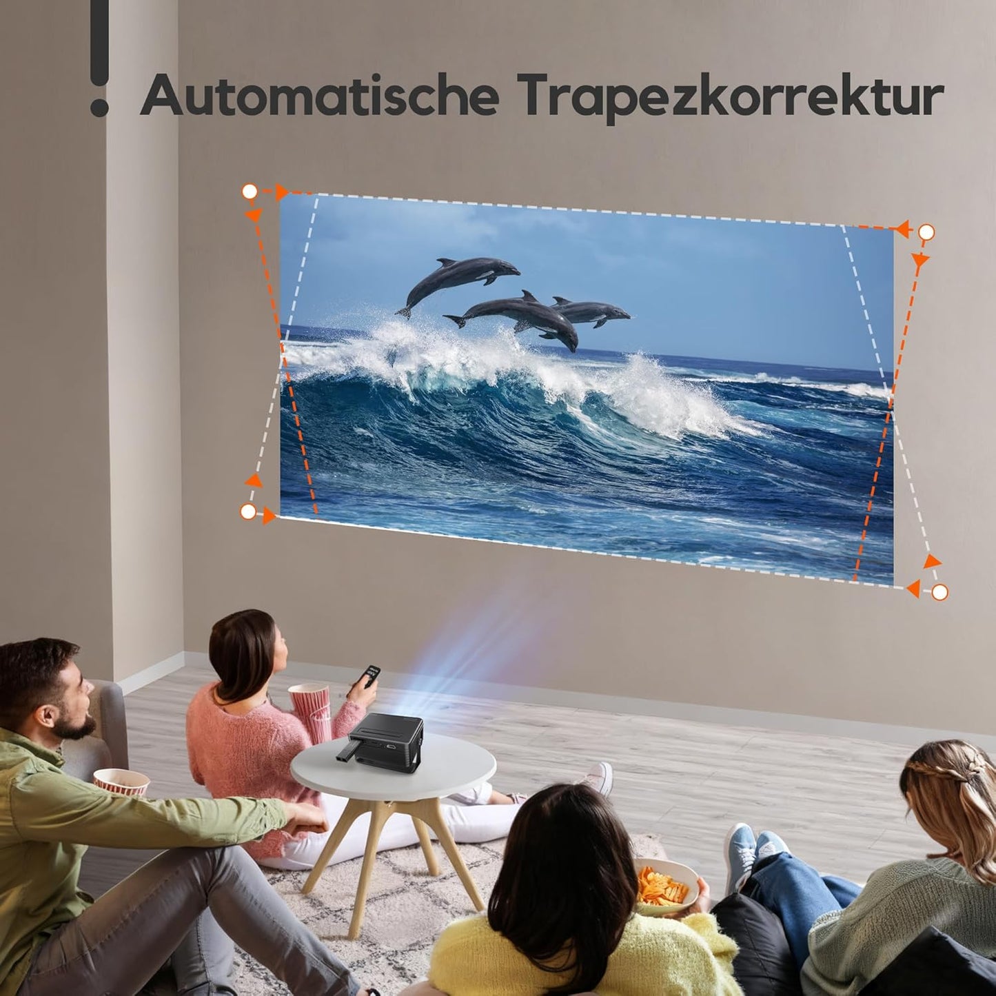 Mini Projektor 1080P, 360° drehbar, Ganz in Schwarz