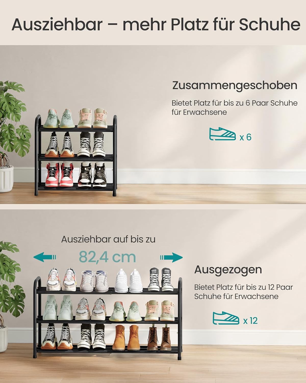 Ausziehbares Schuhregal, 3 Ebenen