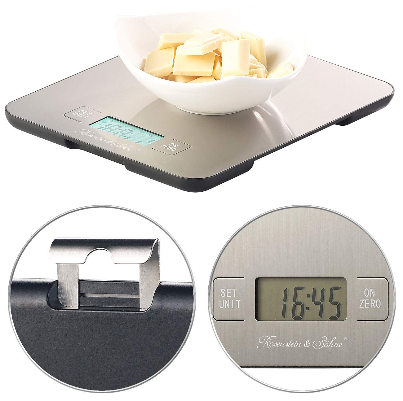 Digitale Edelstahl-Küchenwaage mit Timer (bis 15 kg)