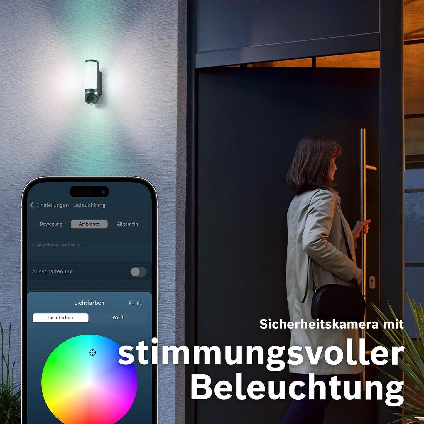 Bewegungsmelder-Kamera mit 1080p, Sirene, Alexa-Kompatibilität und Designleuchte, Aussenkamera II Anthrazit