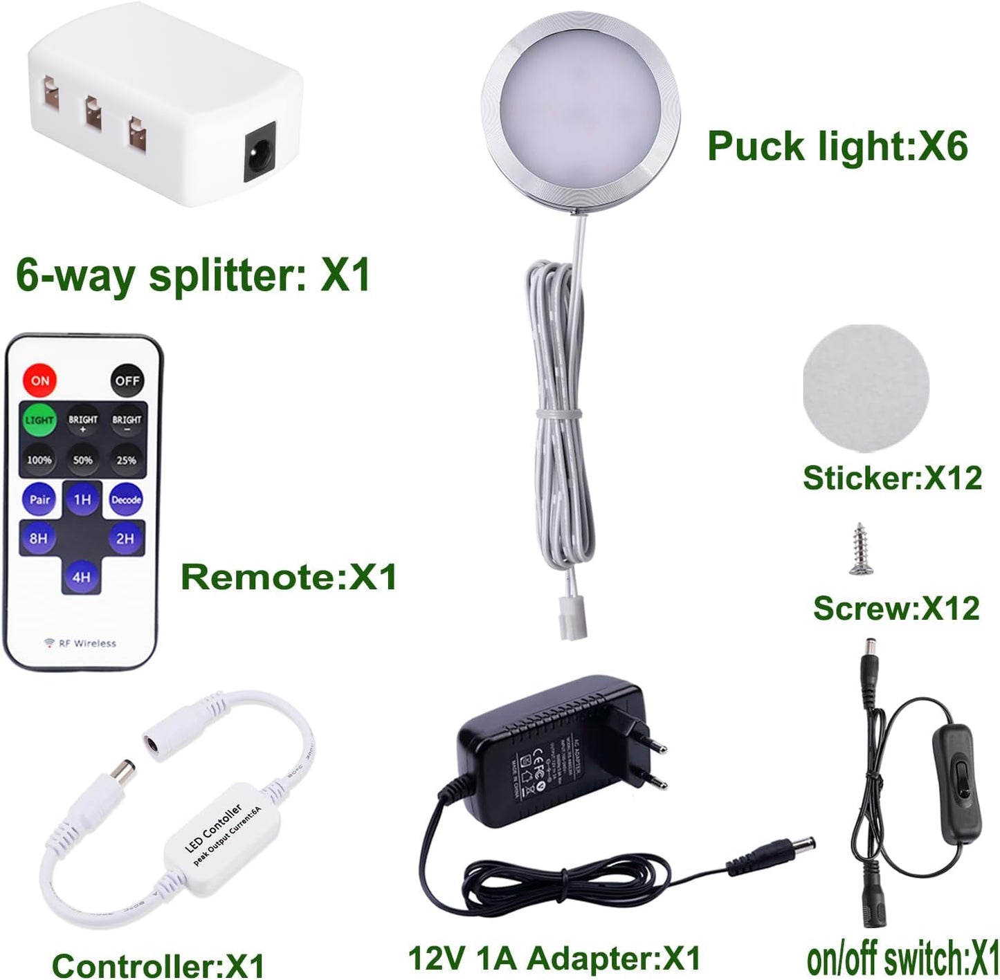 6-er Set LED-Unterbauleuchte mit Fernbedienung, Neutralweiss 4000k 6 Stück