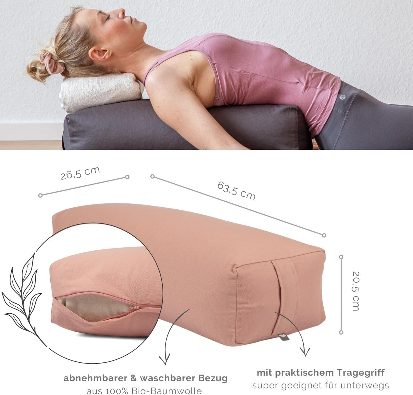 Salamba Yogabolster mit Bio-Dinkelfüllung, rosé