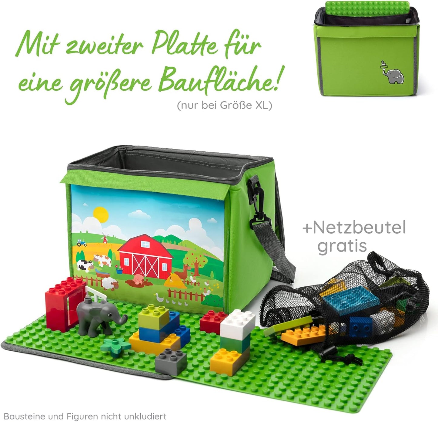 Baustein-Tasche mit ausklappbarer Bauplatte, Farmgrün|XL - für grosse Steine