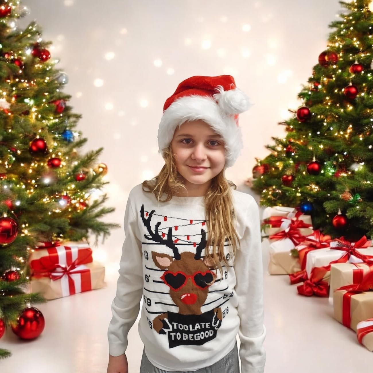 5-teiliges Weihnachtsmützen-Set mit Plüschrand