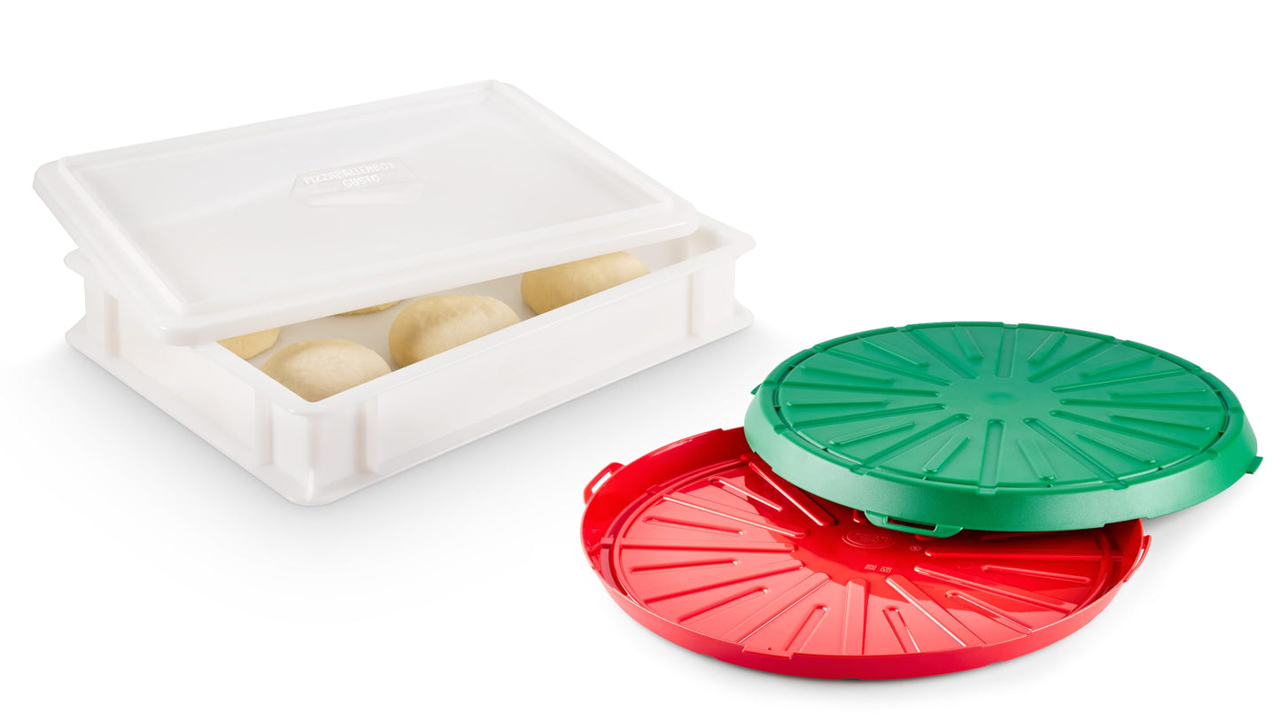 Pizzateigbehälter Gusto für 6 Ballen und Pizzaaufbewahrungsbox Avanti, 1x Gusto (+Deckel) + Avanti