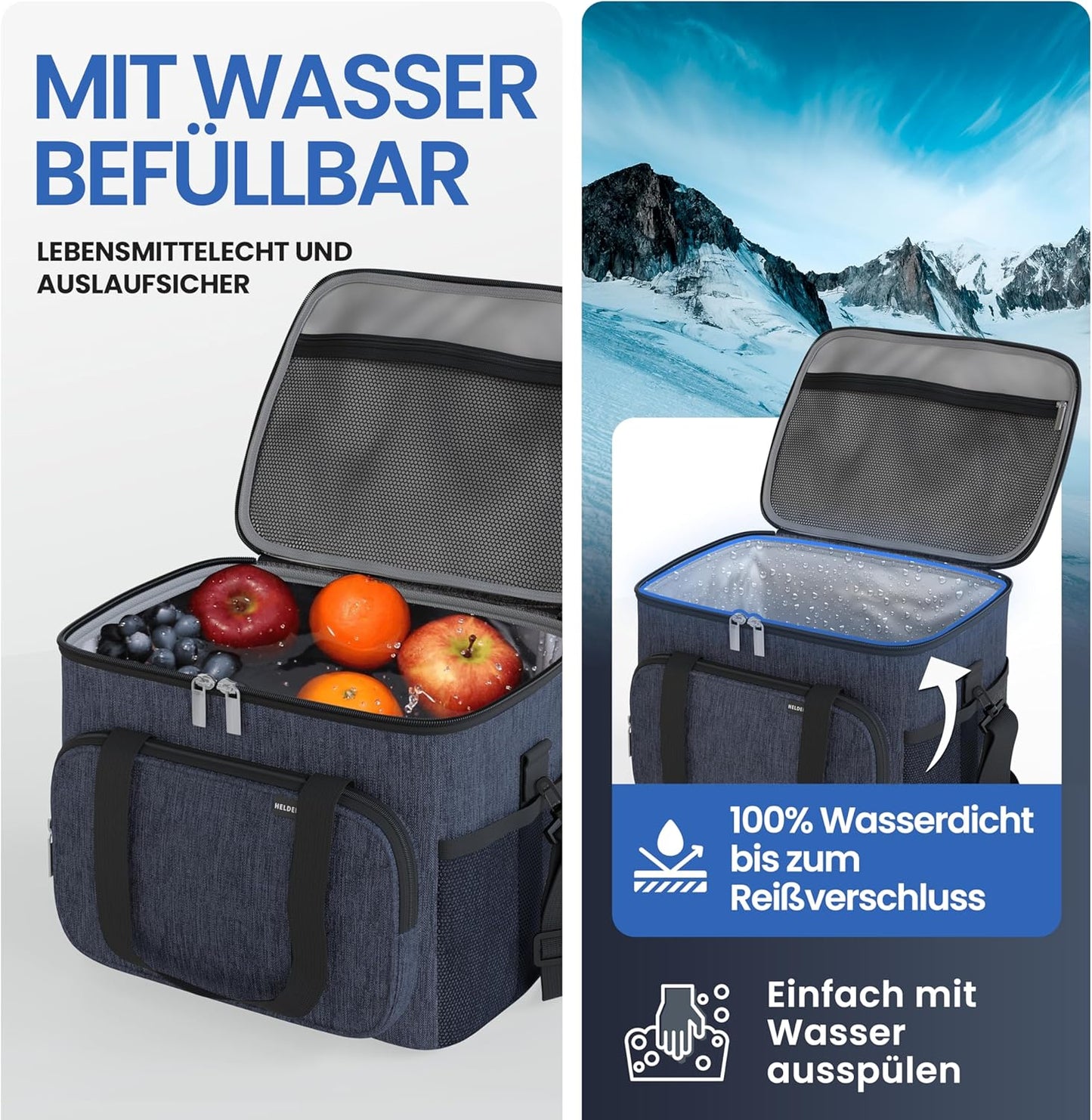 Faltbare Kühltasche mit integriertem Flaschenöffner, 10L (L29 x B20 x H22 cm) Navyblue