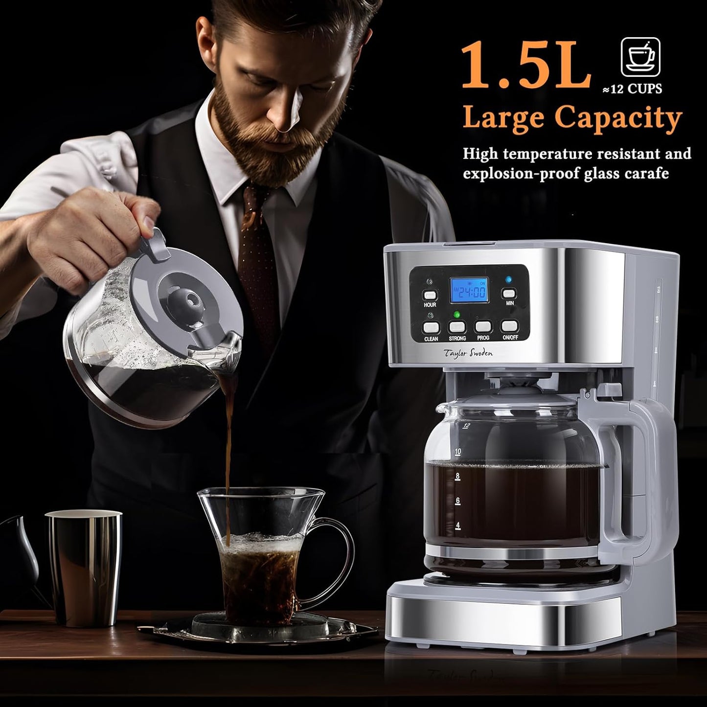 Filterkaffeemaschine mit Timer und Abschaltautomatik, Grey