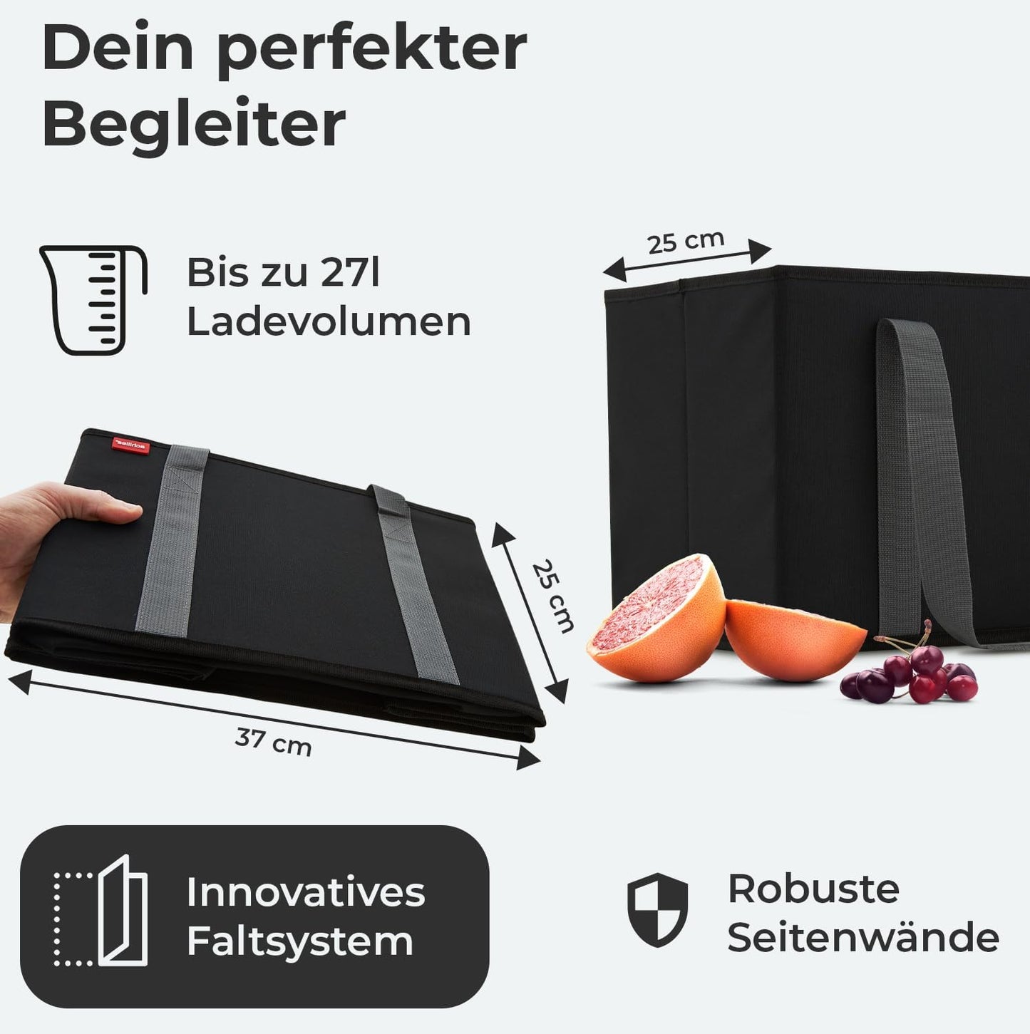 Einkaufskorb-Set (3er) für Kofferraum und Aufbewahrung, Schwarz