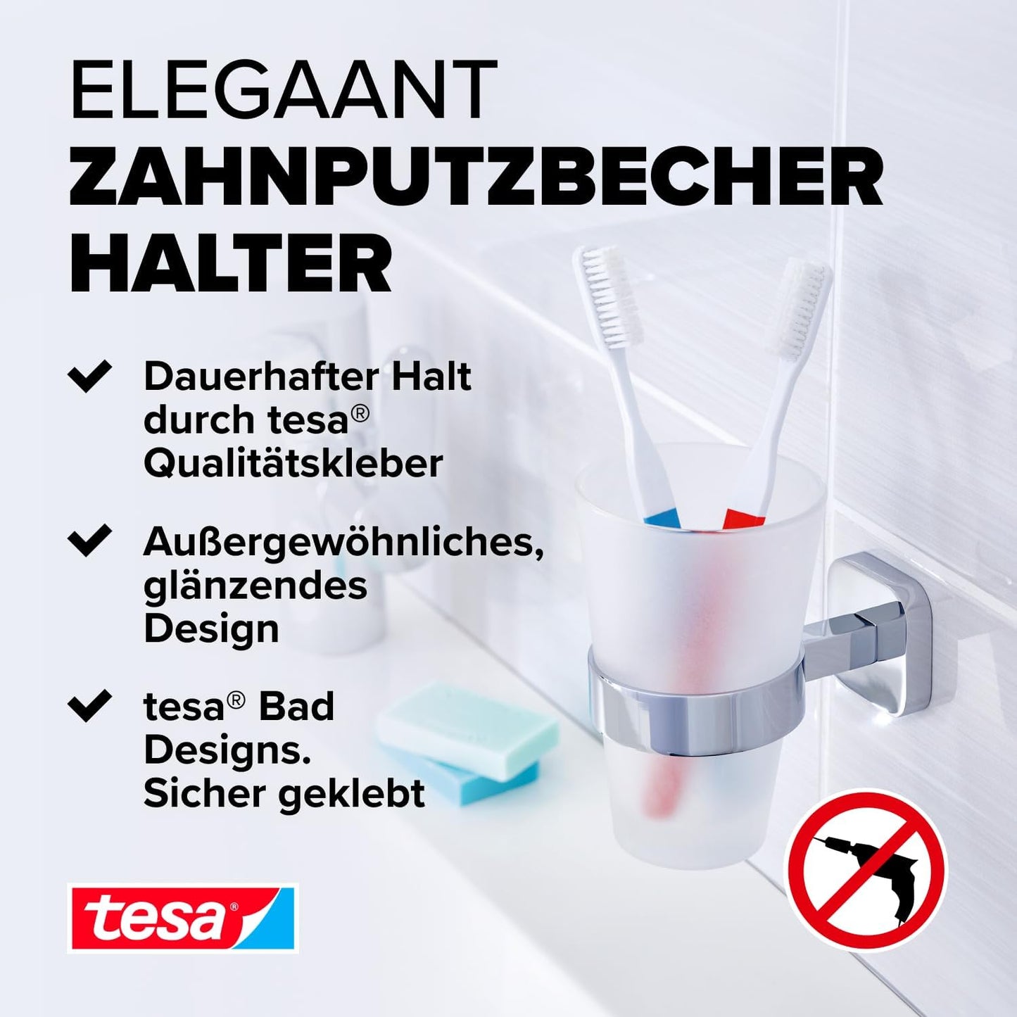 Elegaant Zahnputzbecher inkl. Klebelösung ohne Bohren, Zahnbürstenhalter
