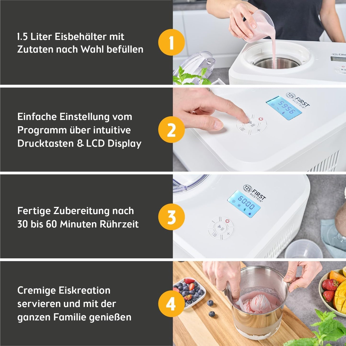 Eismaschine & Joghurtbereiter mit Heizfunktion FA-5105-2, 1,5 Liter