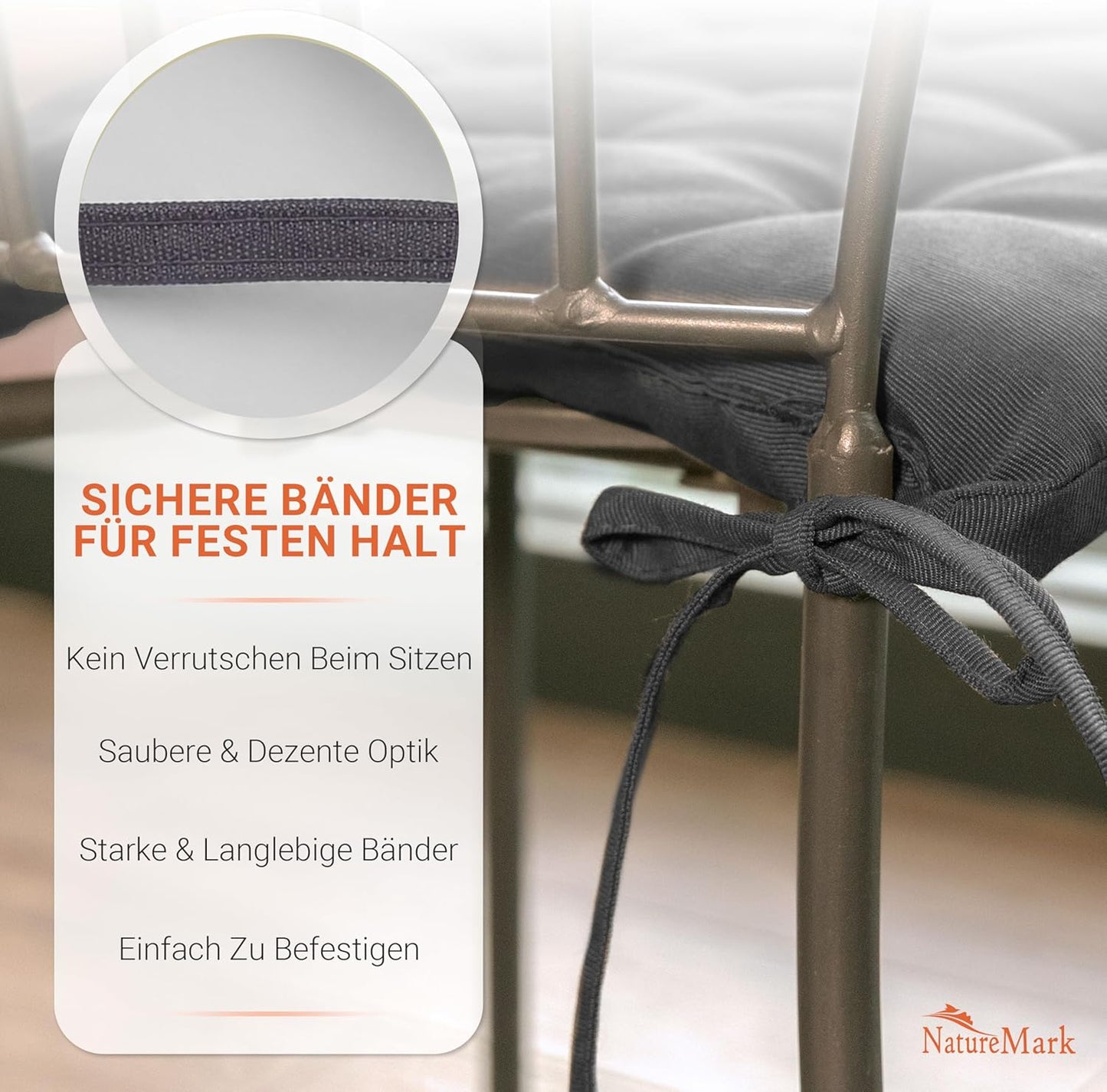 4er-Set Stuhlkissen mit Bändern, 4 Stück (1er Pack) Anthrazit Grau