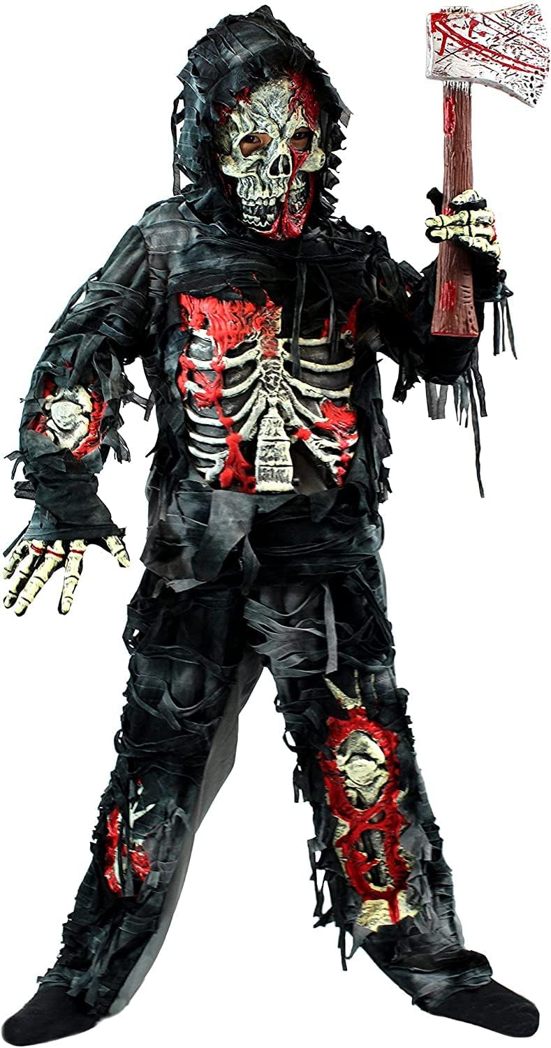 Zombie-Deluxe-Kinderkostüm mit blutiger Axt, Medium (8-10 yrs) Schwarz